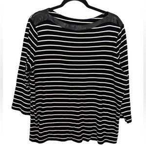 Chaps Striped Shirt with Faux Leather Detail